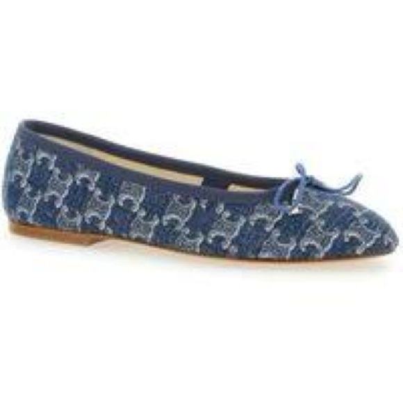 Celine Les Ballerines Triomphe Stamped Denim Ballerina w/Laces Retail $820 New - Picture 4 of 12